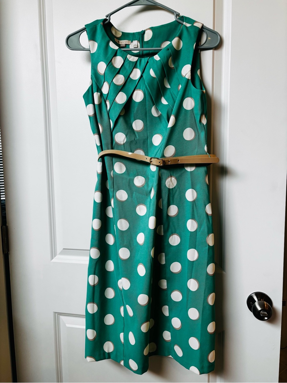 Signature Teal and White Polka Dot Sleeveless Dress